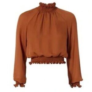 Cinq a Sept Rust Silk Cropped Blouse Size Small